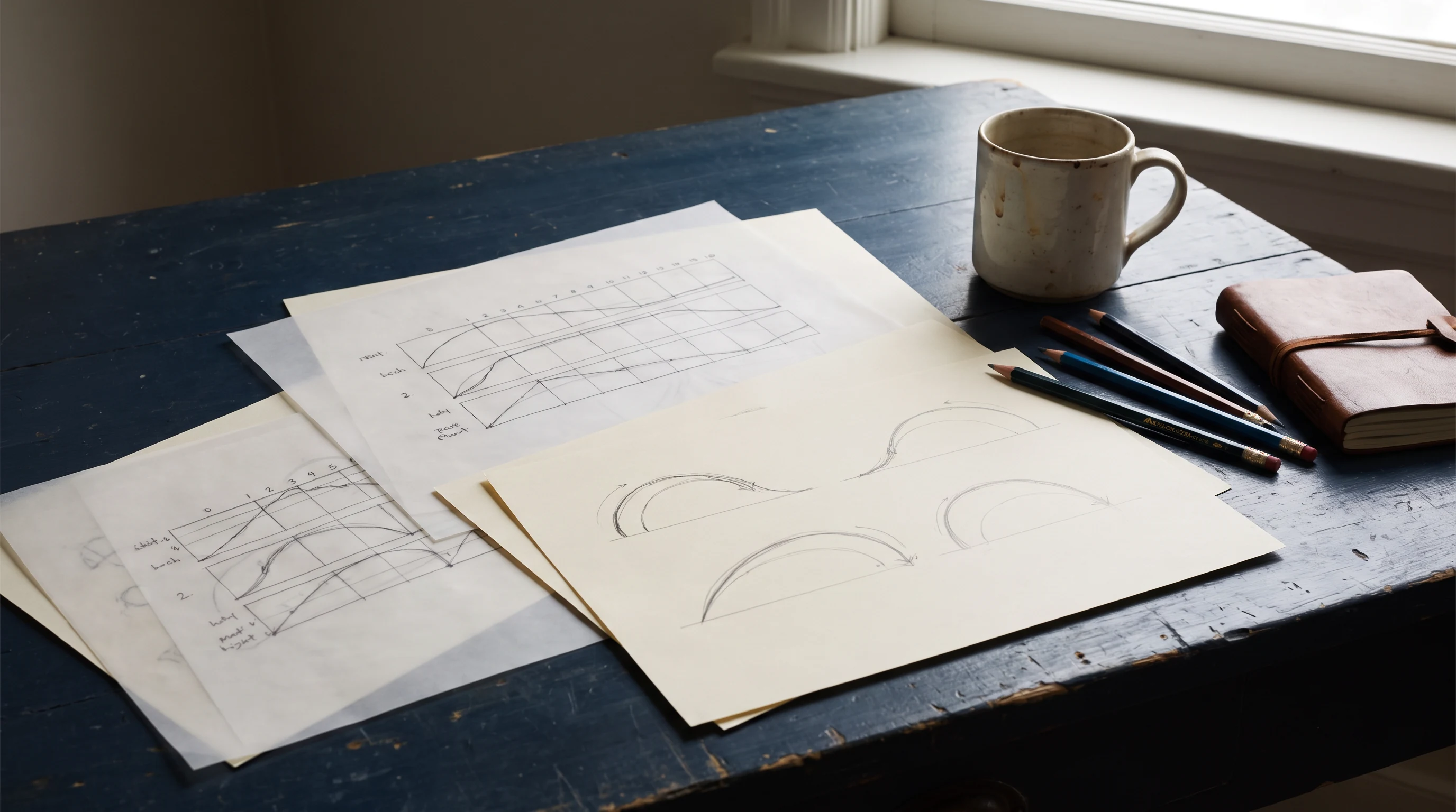 Animation story cards on a table